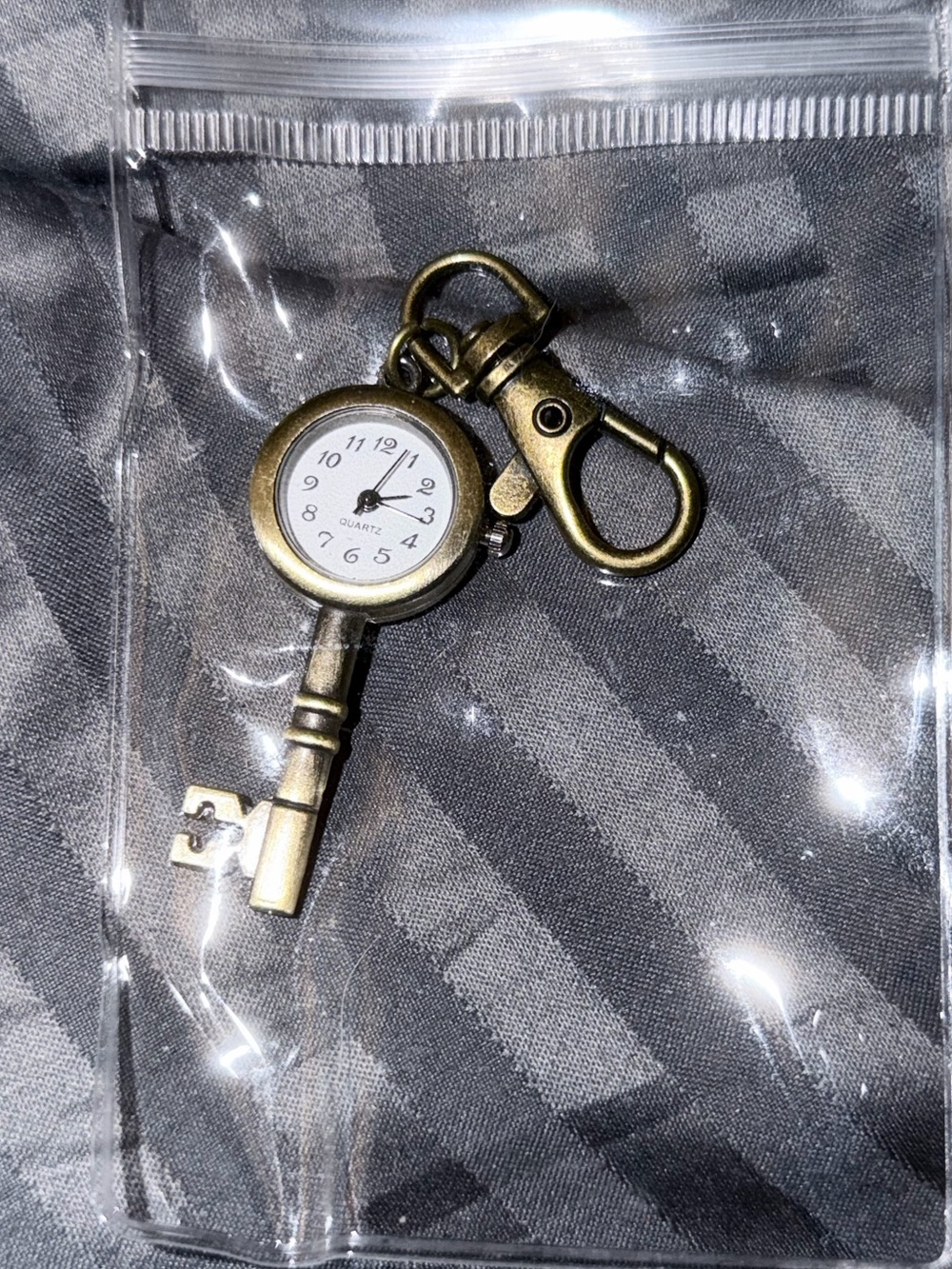 Source Unknown Antique Brass Key Charm Watch Keychain - White Dial